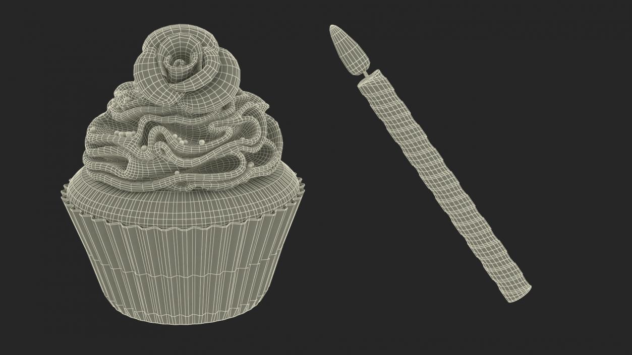 3D Rose Cupcake and Candle model