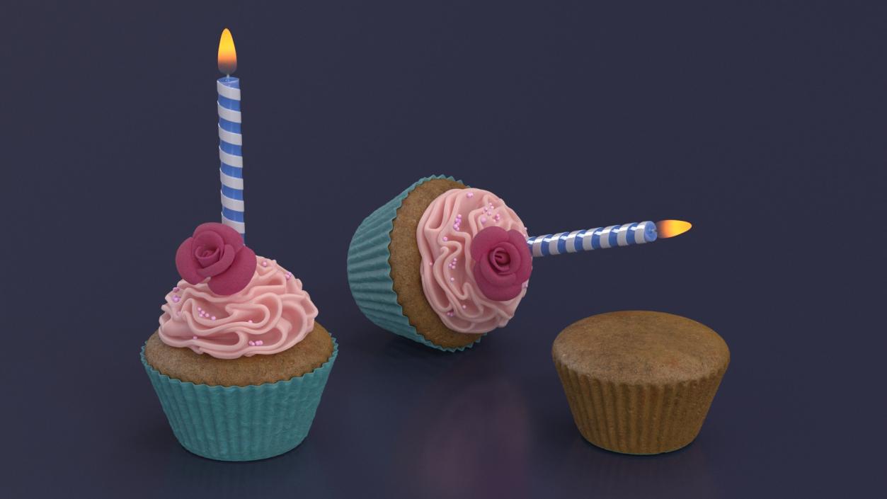 3D Rose Cupcake and Candle model