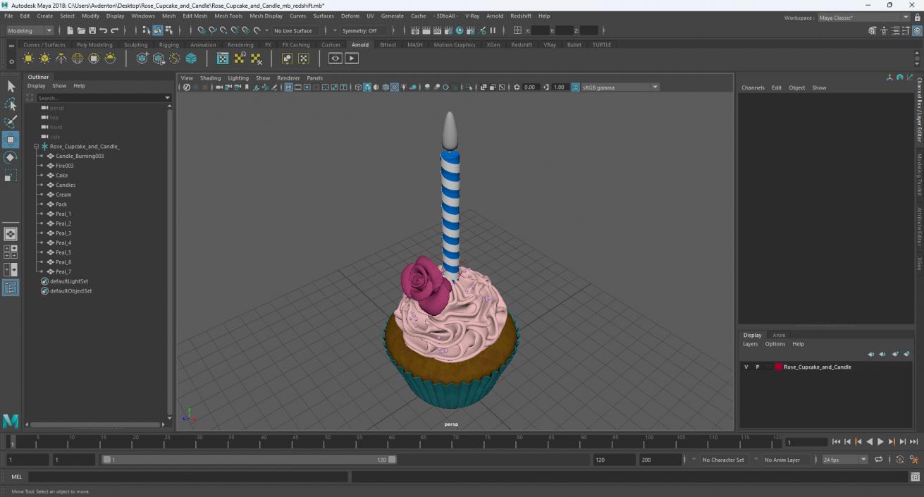 3D Rose Cupcake and Candle model