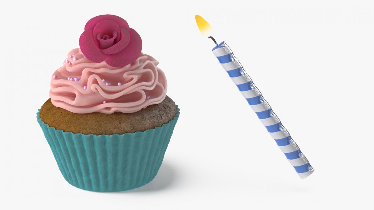 3D Rose Cupcake and Candle model