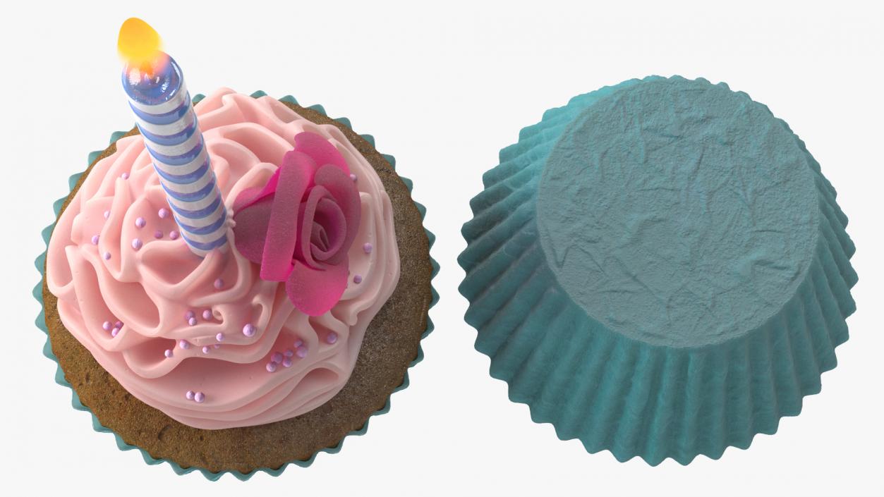 3D Rose Cupcake and Candle model