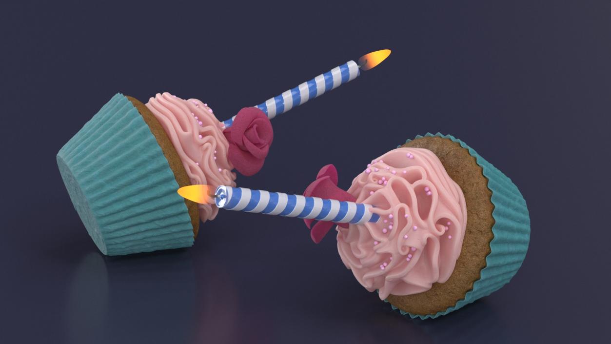 3D Rose Cupcake and Candle model