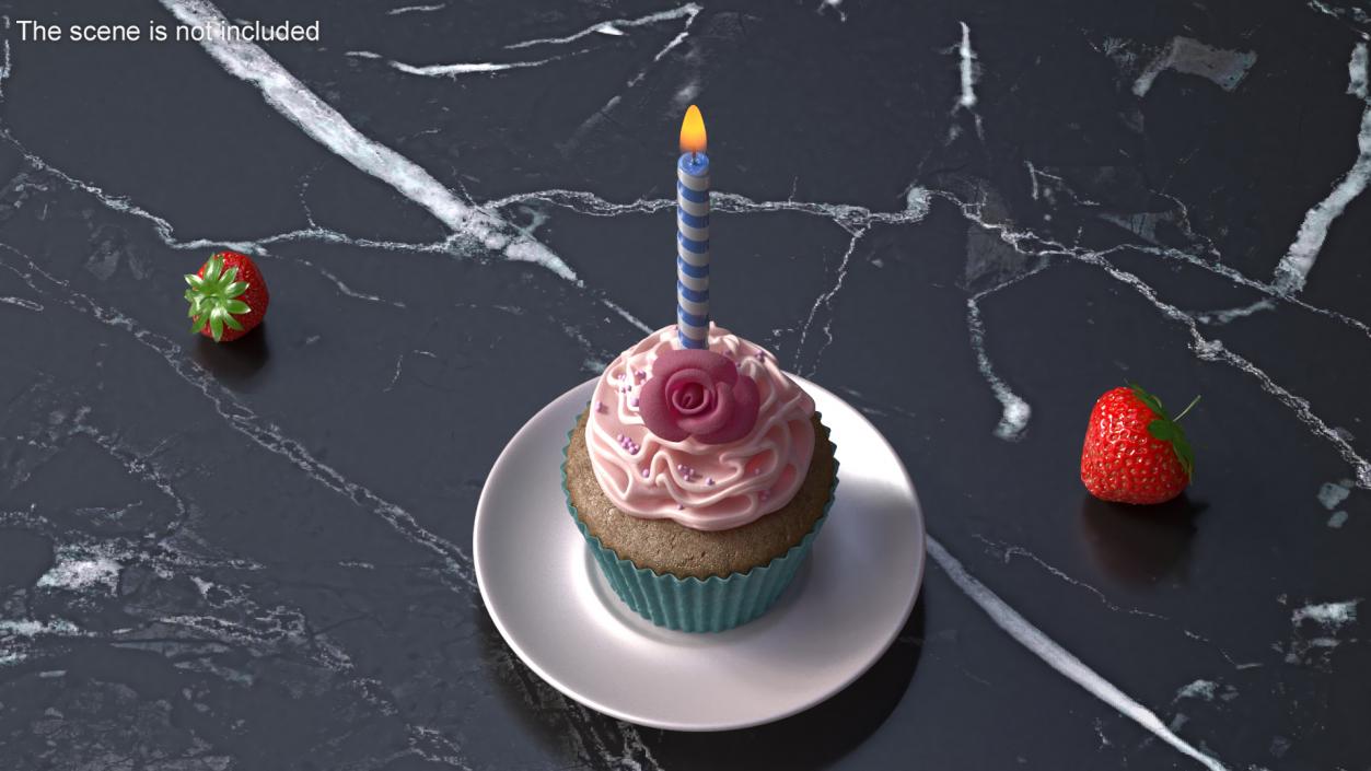 3D Rose Cupcake and Candle model