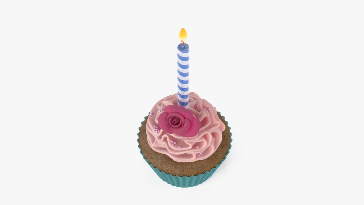 3D Rose Cupcake and Candle model