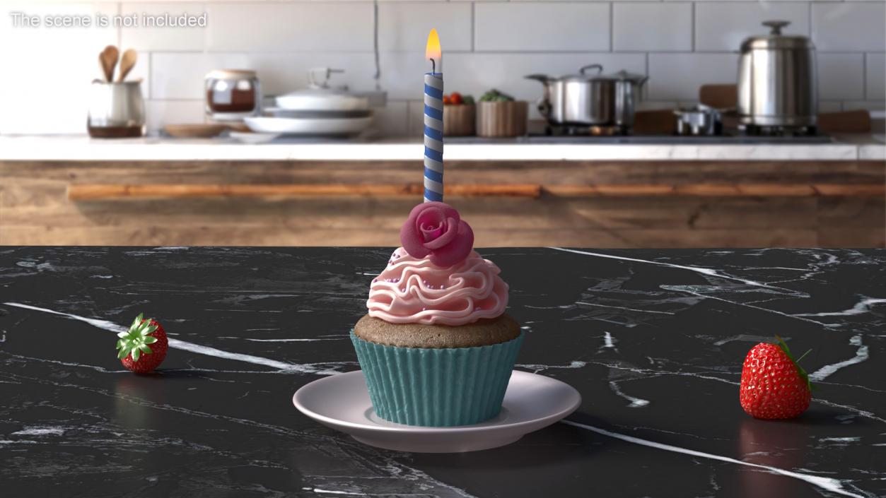 3D Rose Cupcake and Candle model