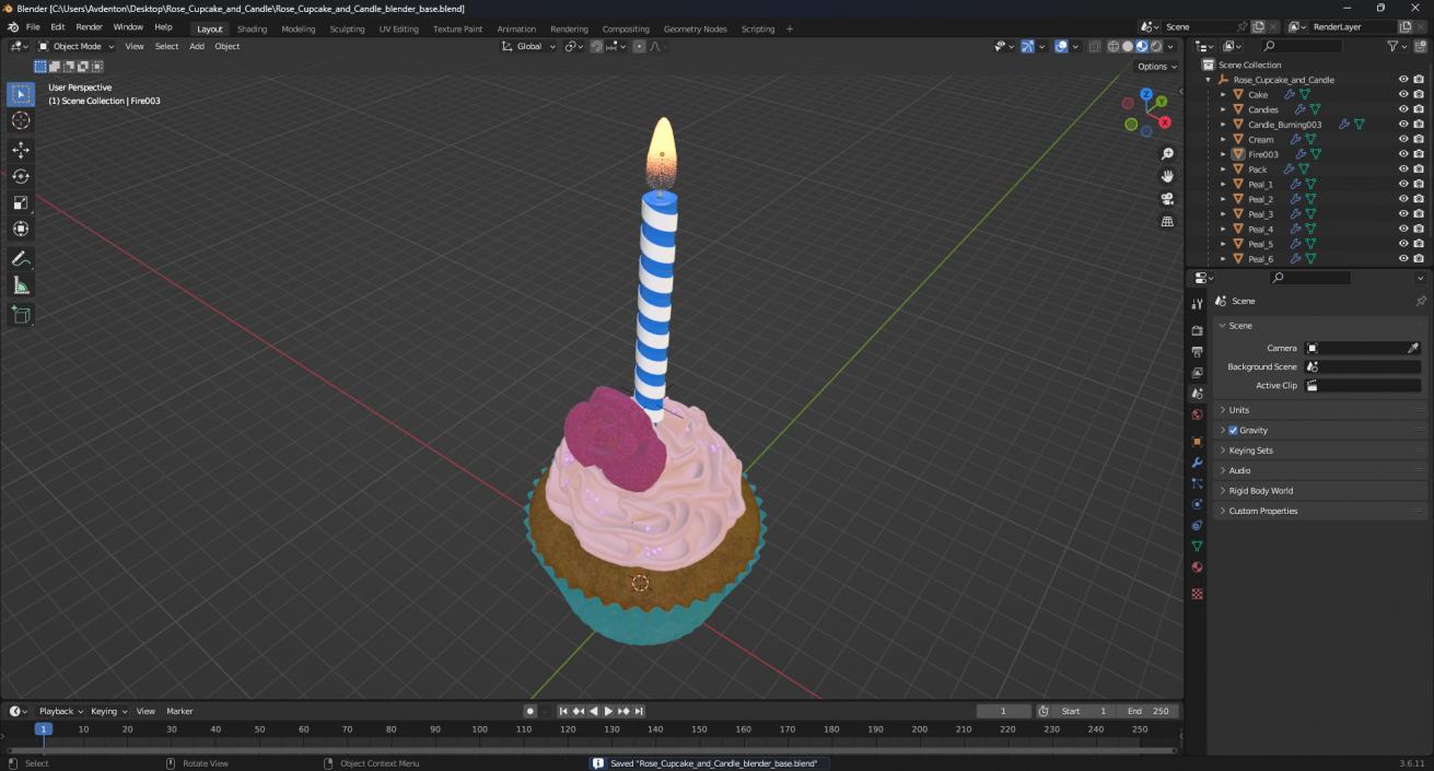 3D Rose Cupcake and Candle model