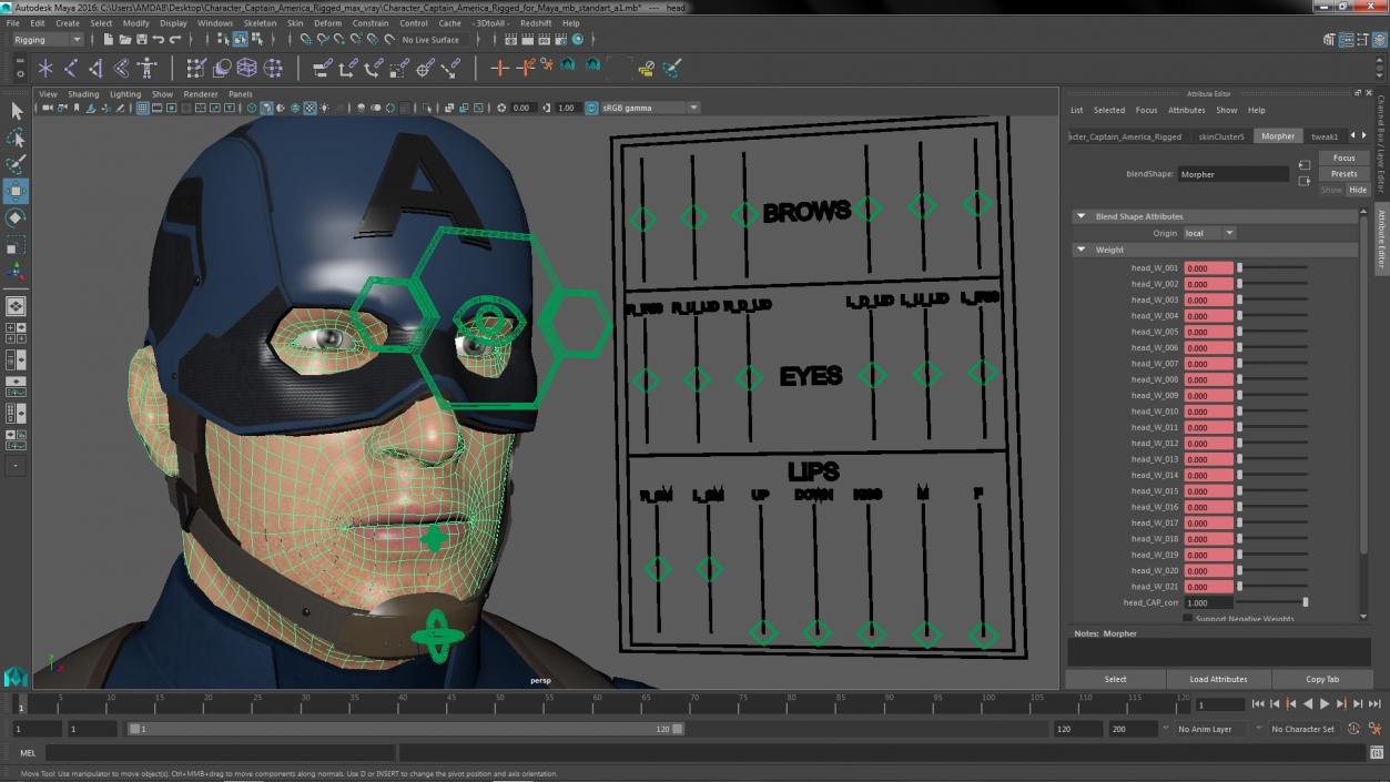 3D Character Captain America Rigged for Maya