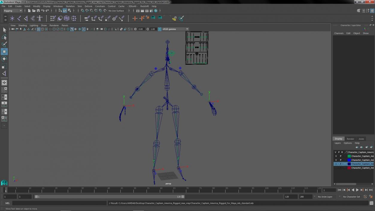 3D Character Captain America Rigged for Maya