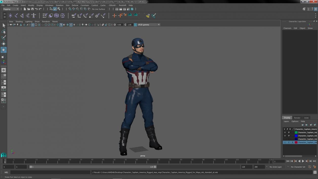 3D Character Captain America Rigged for Maya