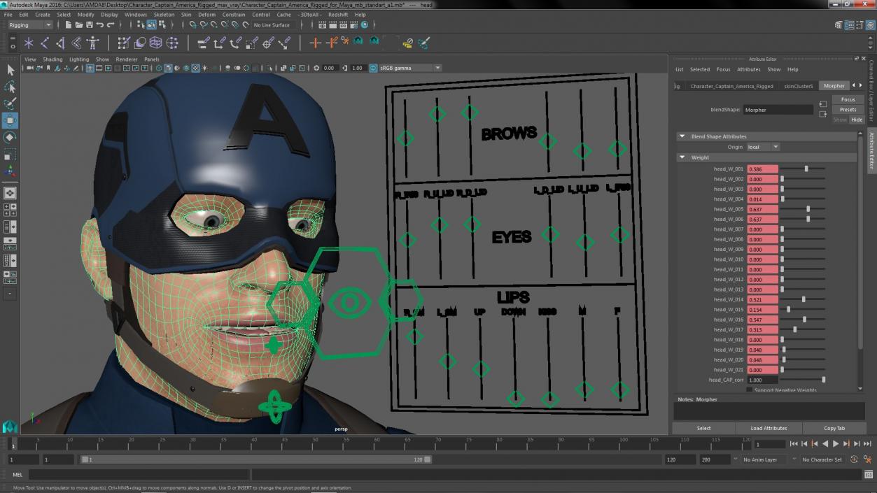 3D Character Captain America Rigged for Maya