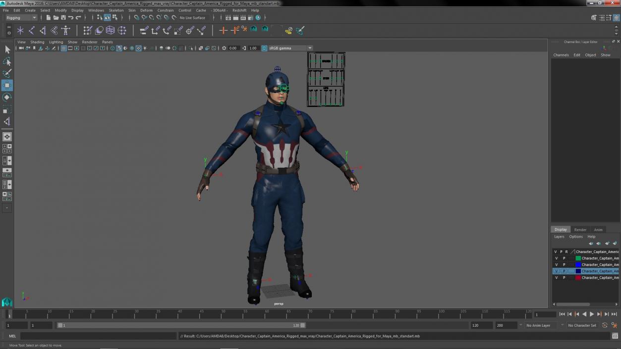 3D Character Captain America Rigged for Maya