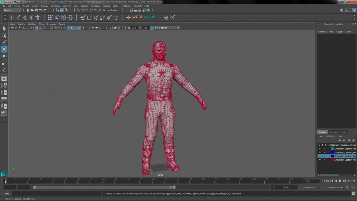 3D Character Captain America Rigged for Maya