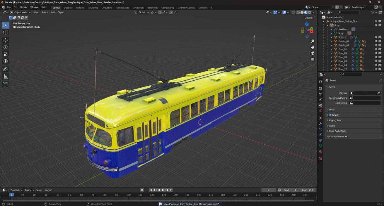 Antique Tram Yellow Blue 3D model