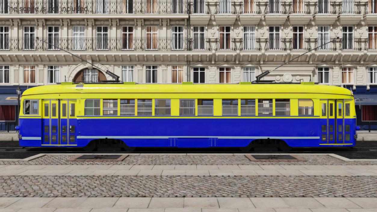 Antique Tram Yellow Blue 3D model