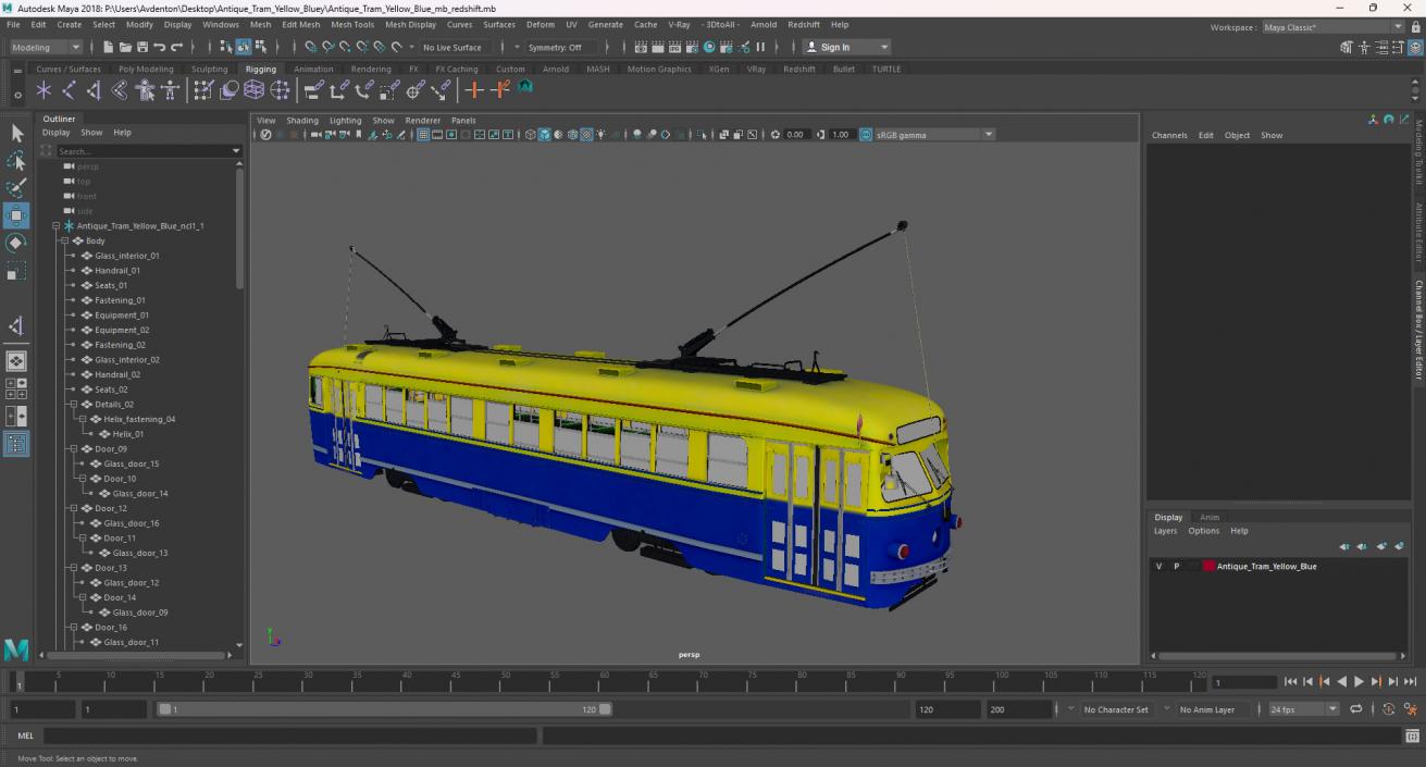 Antique Tram Yellow Blue 3D model