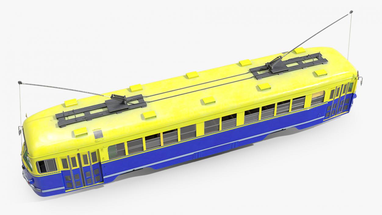 Antique Tram Yellow Blue 3D model