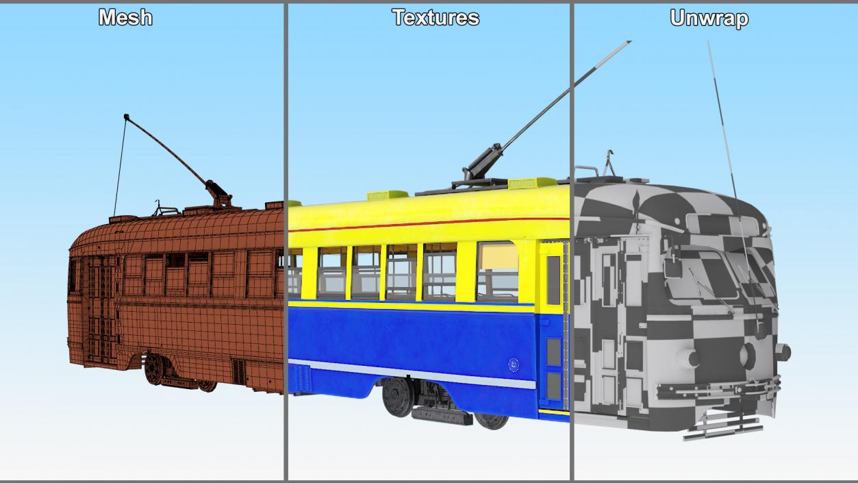 Antique Tram Yellow Blue 3D model