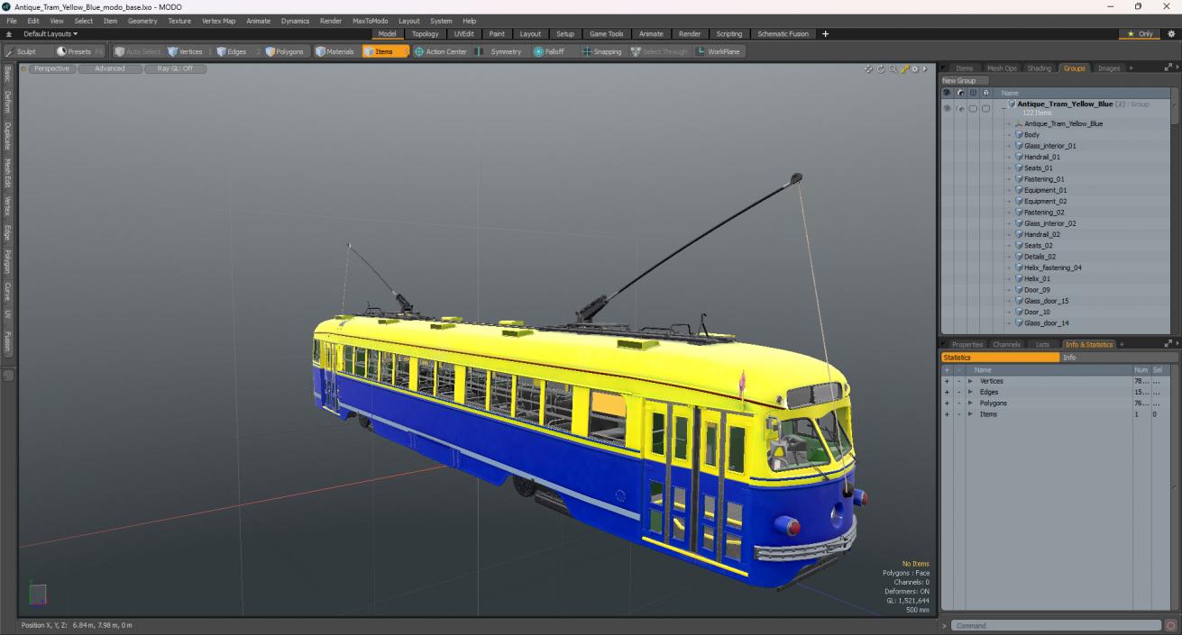 Antique Tram Yellow Blue 3D model