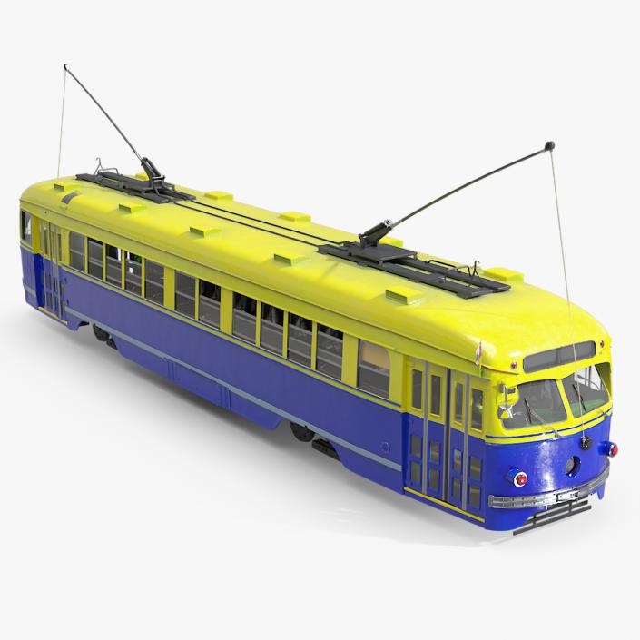 Antique Tram Yellow Blue 3D model