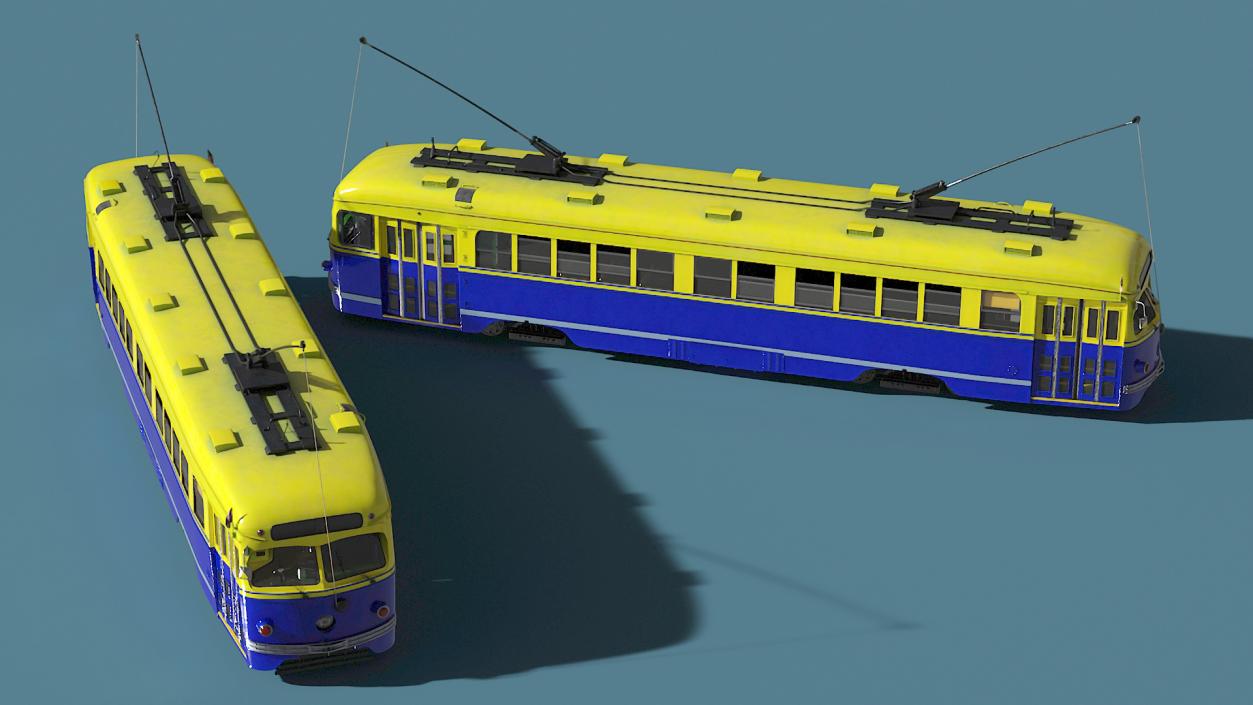 Antique Tram Yellow Blue 3D model