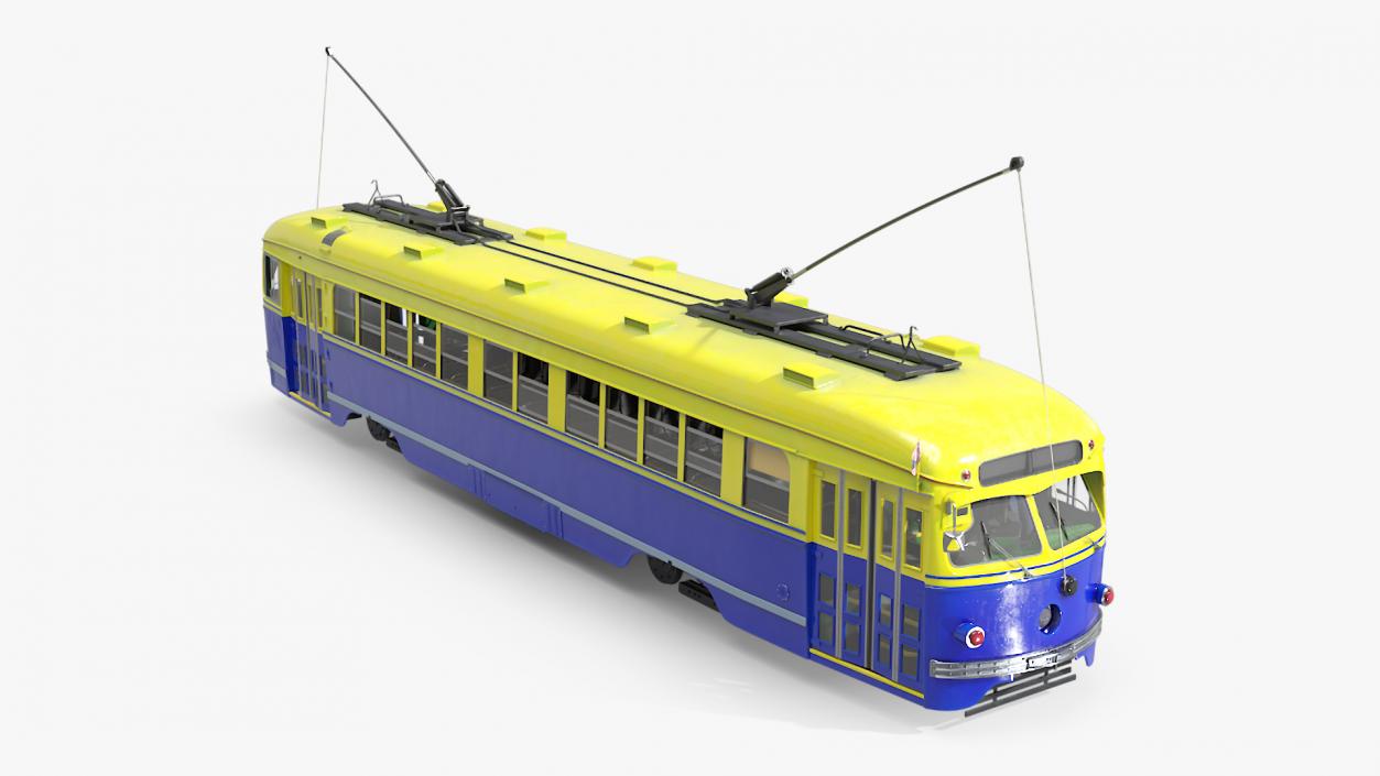 Antique Tram Yellow Blue 3D model