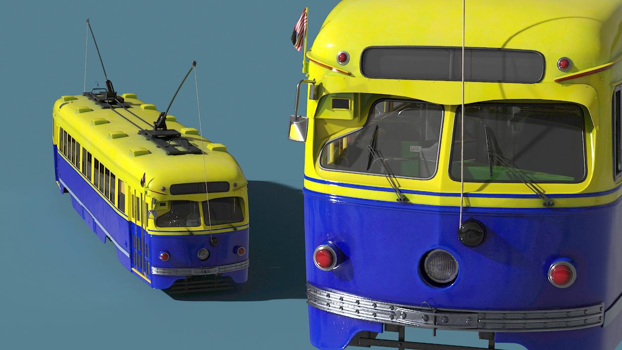 Antique Tram Yellow Blue 3D model