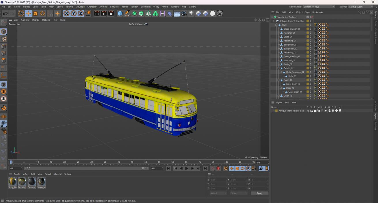 Antique Tram Yellow Blue 3D model