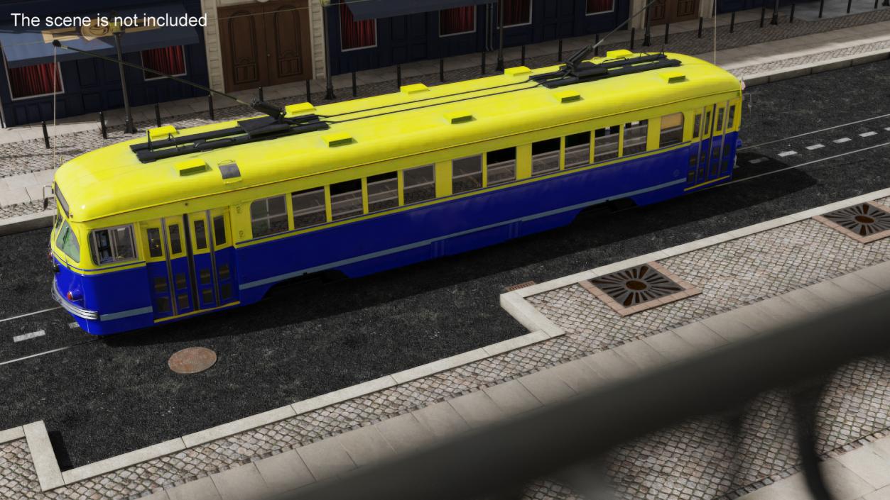 Antique Tram Yellow Blue 3D model