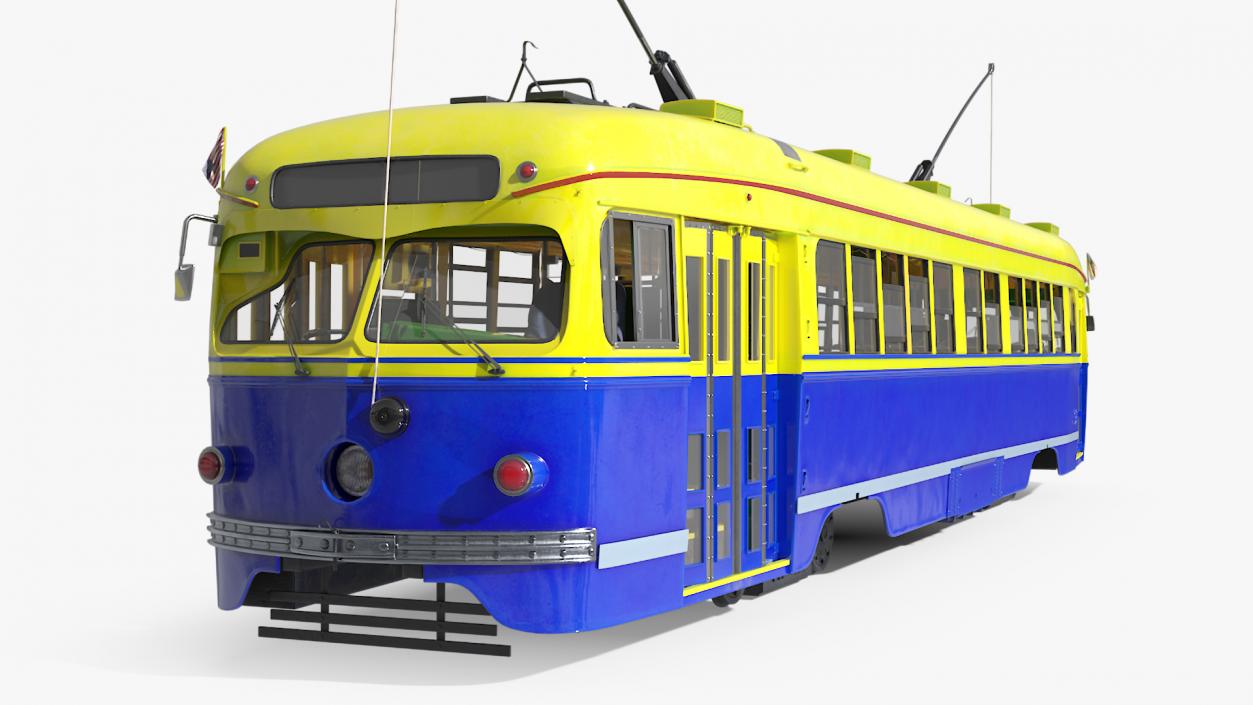 Antique Tram Yellow Blue 3D model