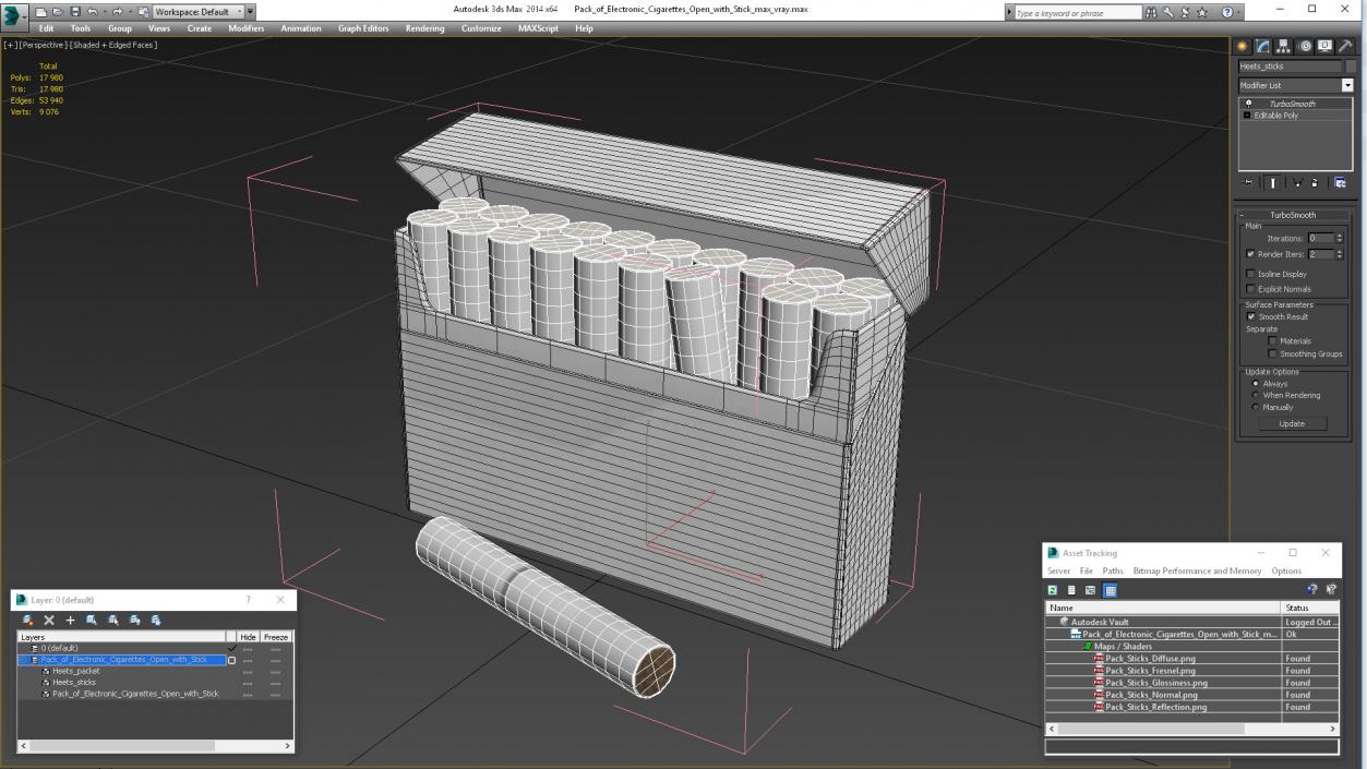 3D model Pack of Electronic Cigarettes Open with Stick