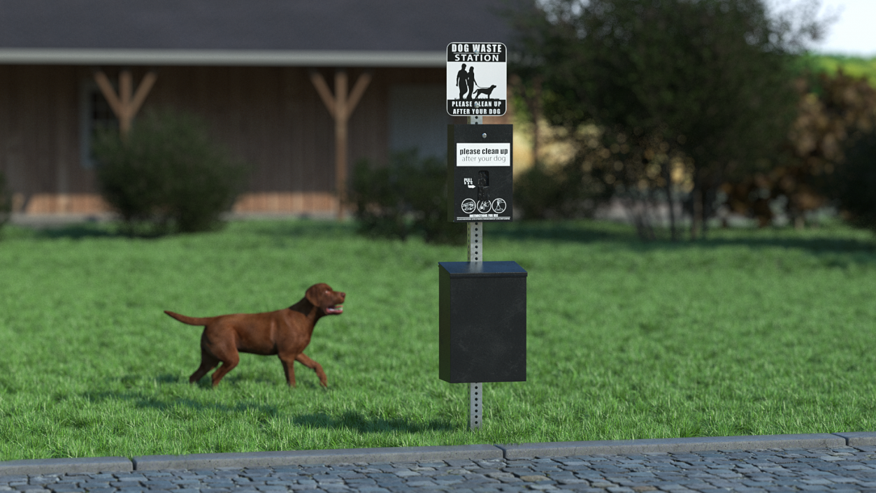 Dog Waste Station with Square Bin Black 3D model