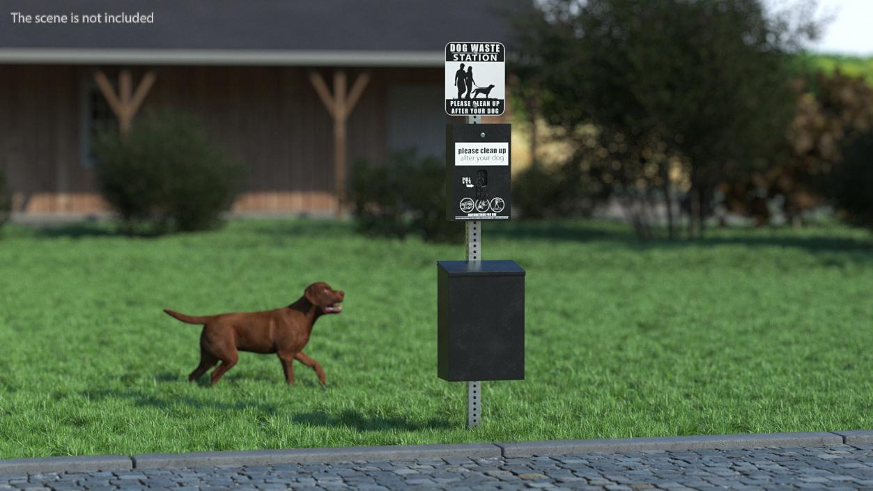 Dog Waste Station with Square Bin Black 3D model