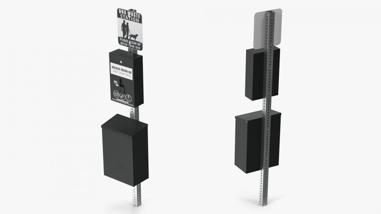 Dog Waste Station with Square Bin Black 3D model