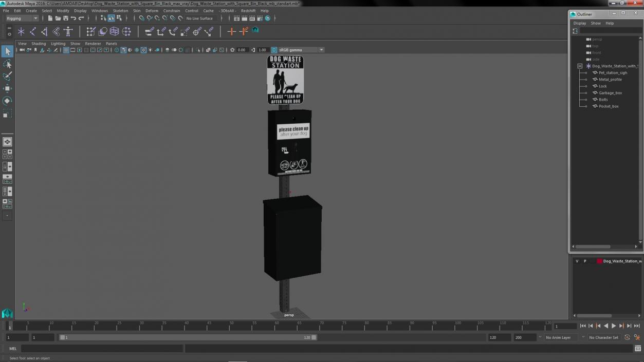Dog Waste Station with Square Bin Black 3D model