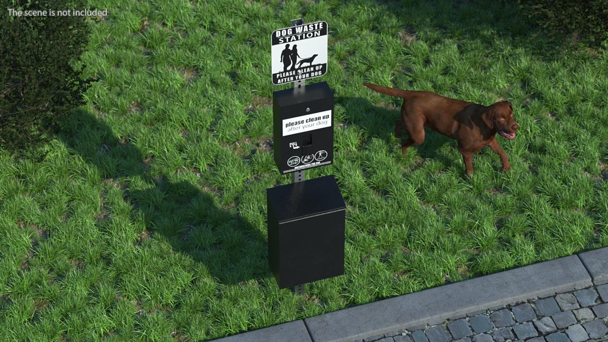 Dog Waste Station with Square Bin Black 3D model