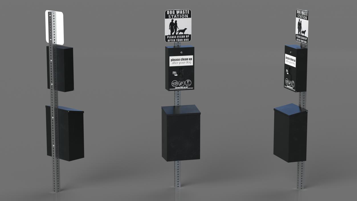 Dog Waste Station with Square Bin Black 3D model