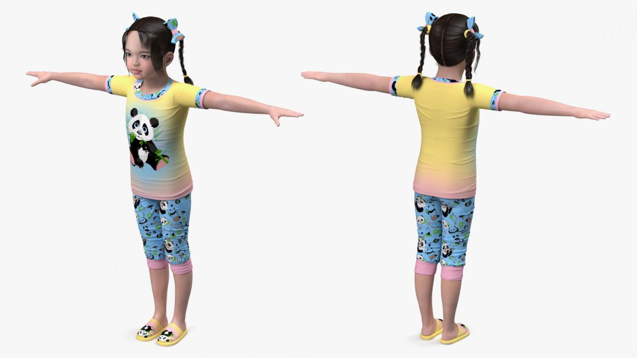 3D Chinese Girl Child in Home Clothes T-pose