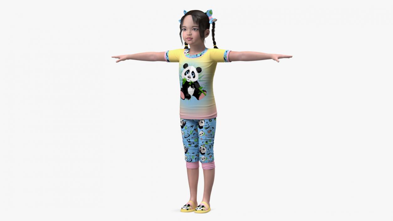 3D Chinese Girl Child in Home Clothes T-pose