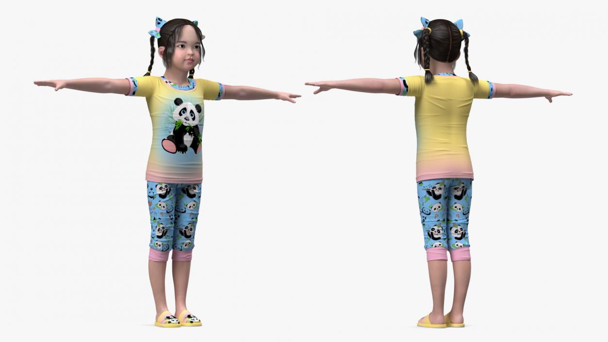 3D Chinese Girl Child in Home Clothes T-pose