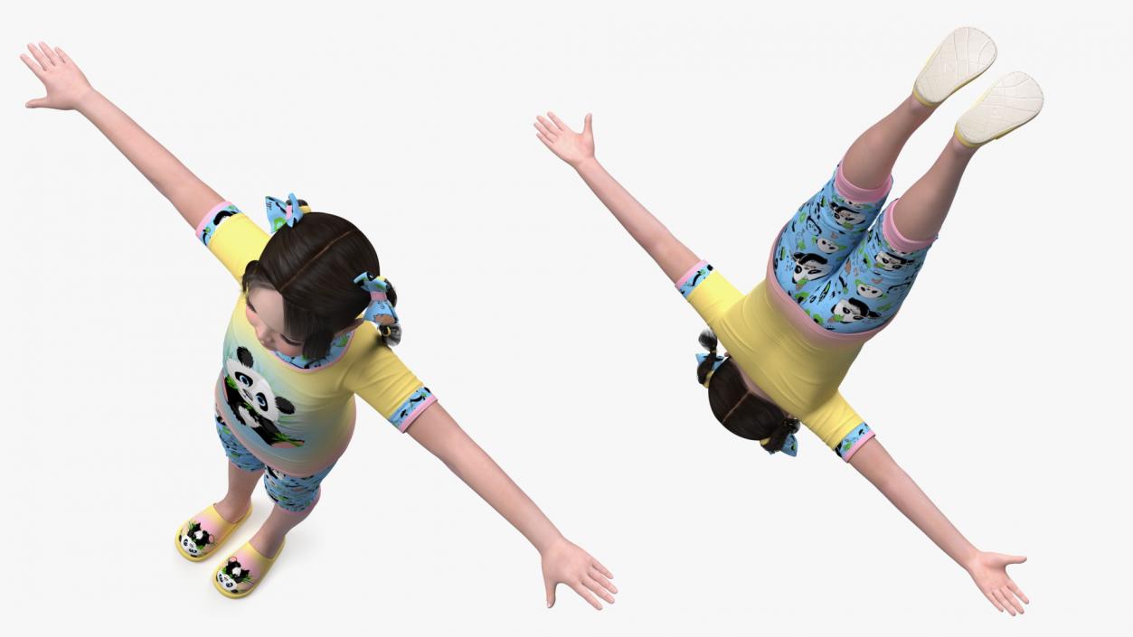 3D Chinese Girl Child in Home Clothes T-pose