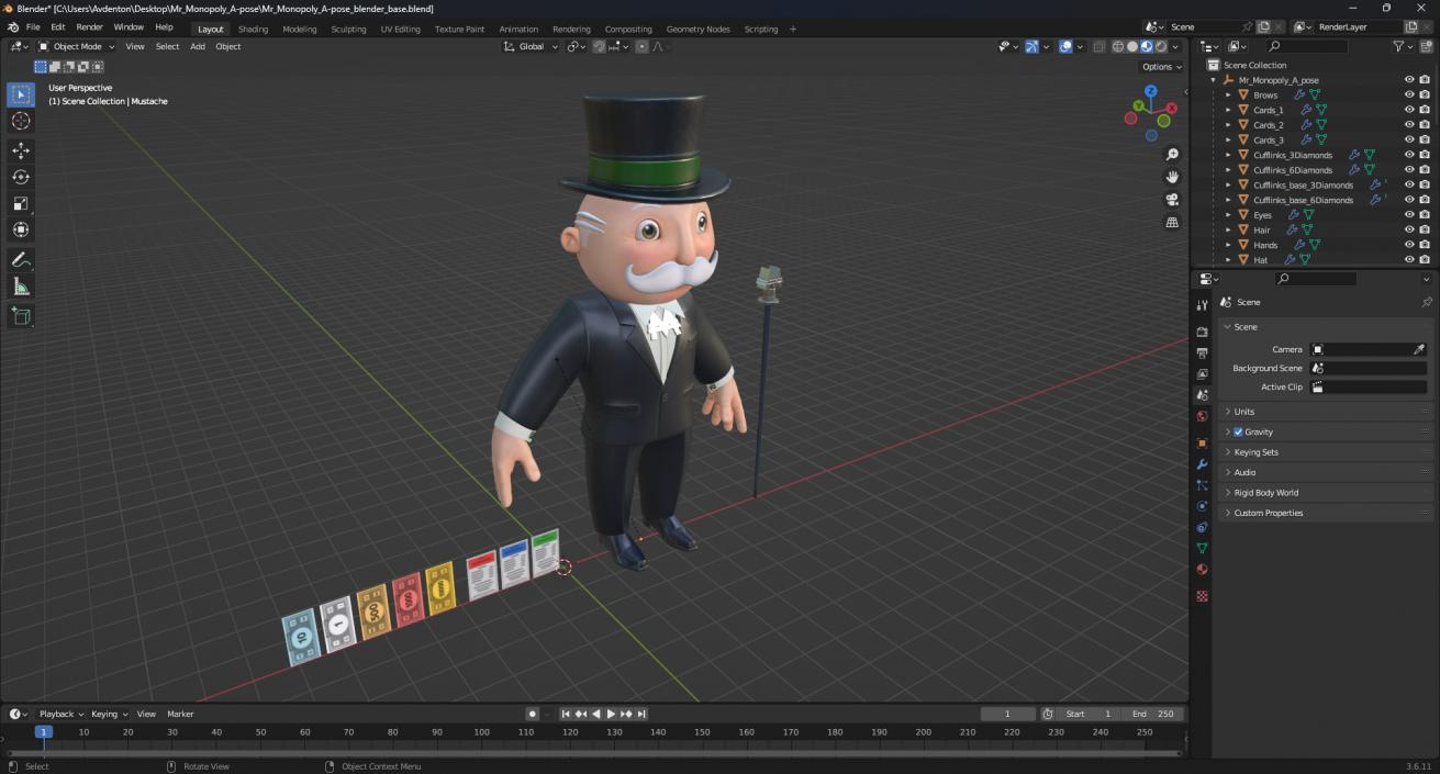 3D Mr Monopoly A-pose for 3D Print