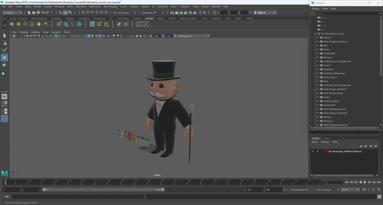 3D Mr Monopoly A-pose for 3D Print