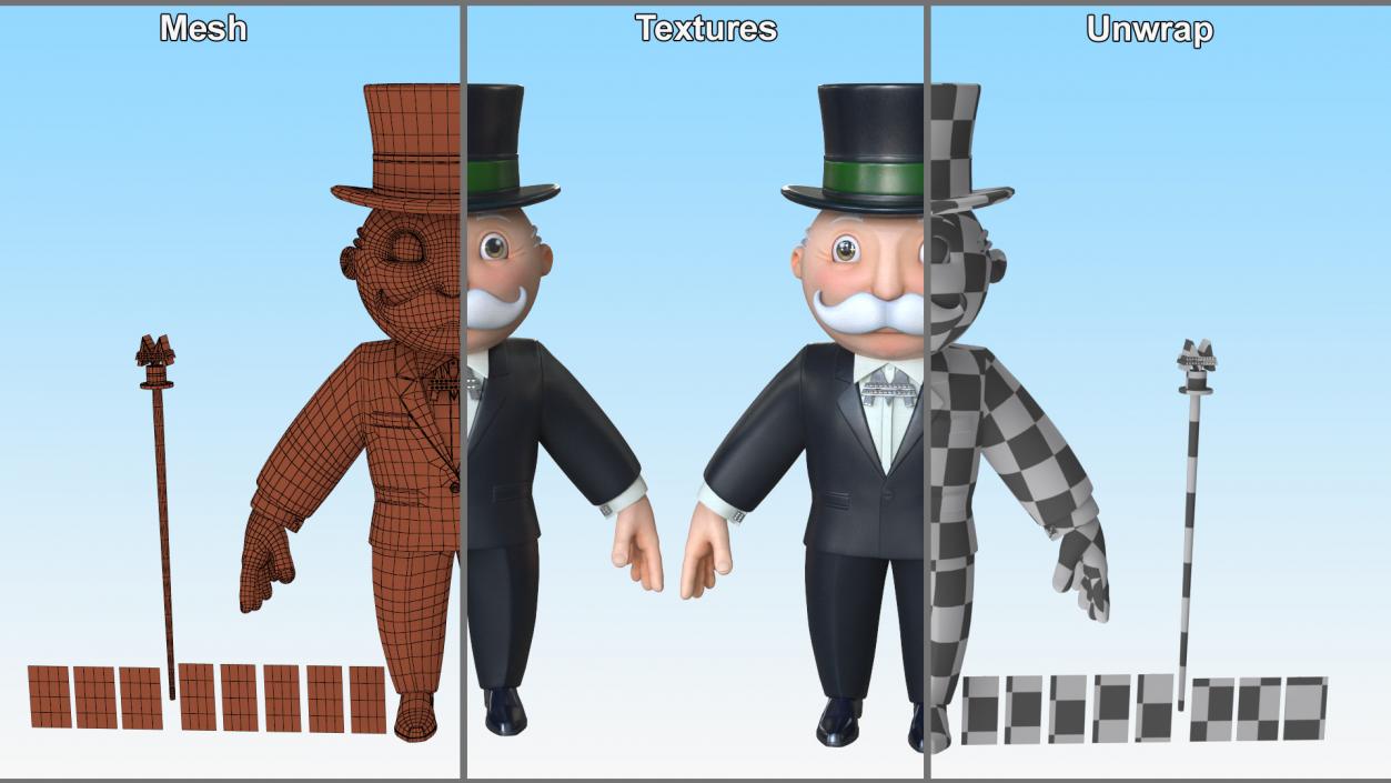 3D Mr Monopoly A-pose for 3D Print