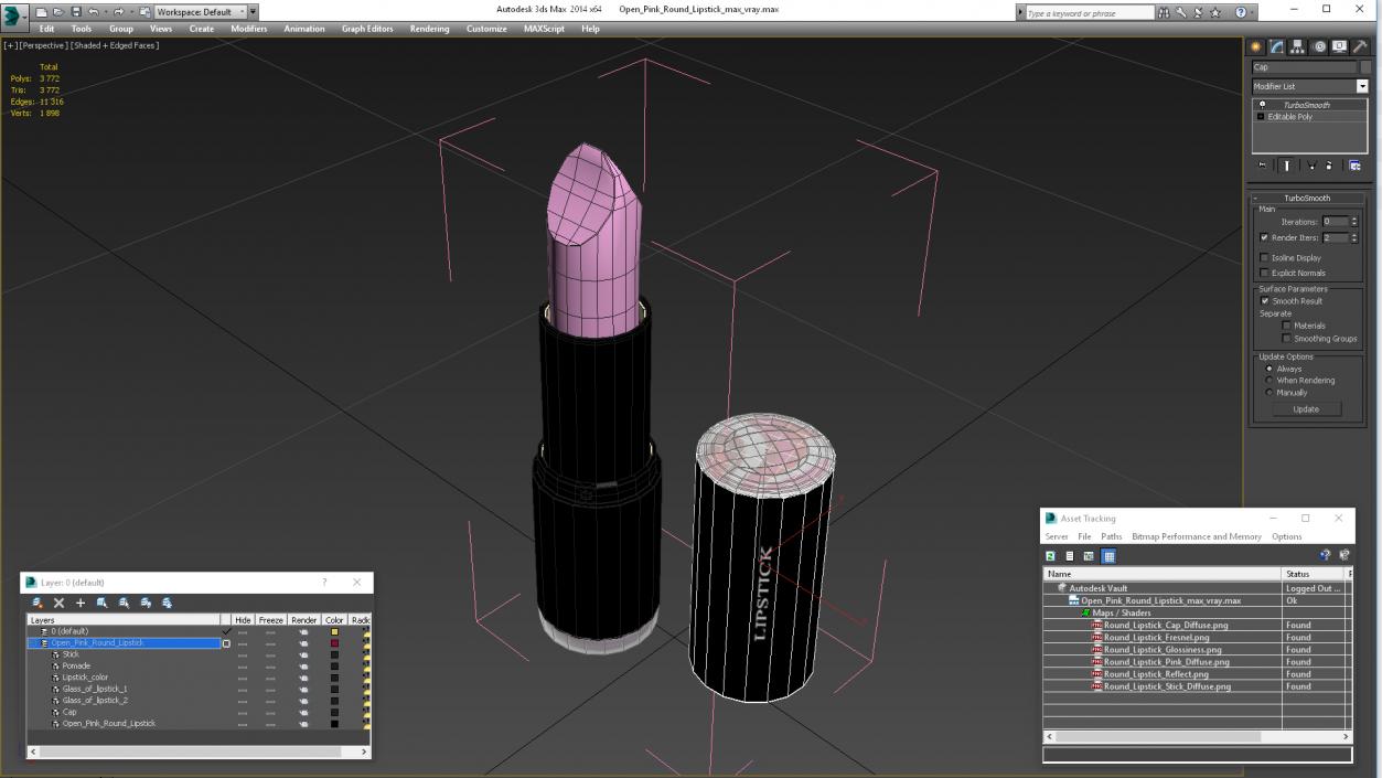 Open Pink Round Lipstick 3D model