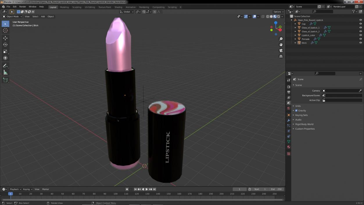 Open Pink Round Lipstick 3D model