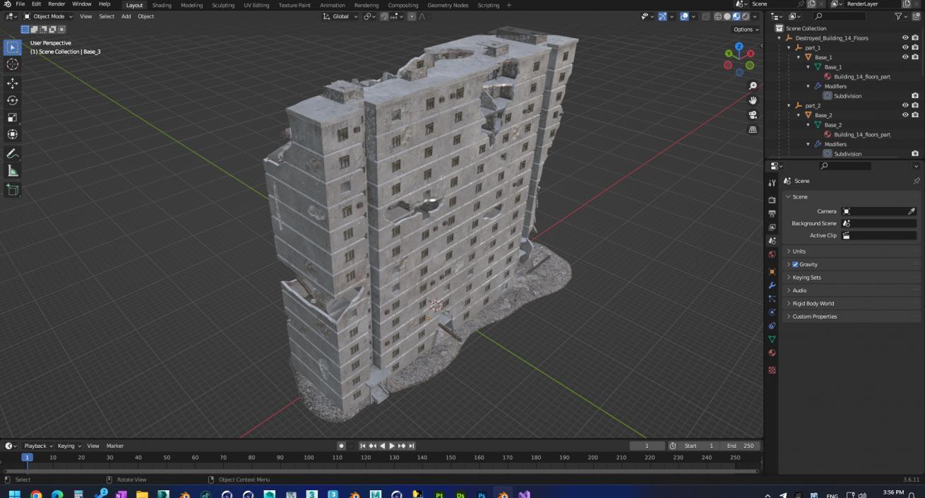 3D Destroyed Building 14 Floors model