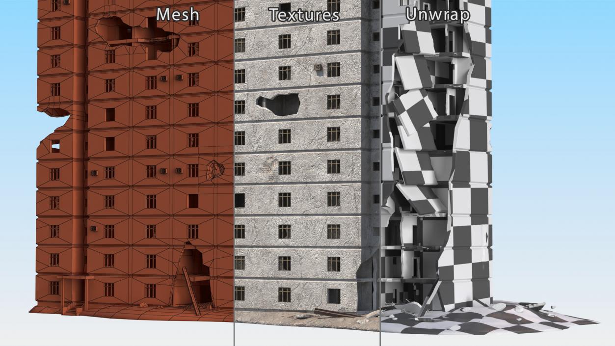 3D Destroyed Building 14 Floors model