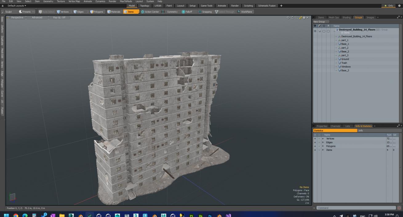 3D Destroyed Building 14 Floors model