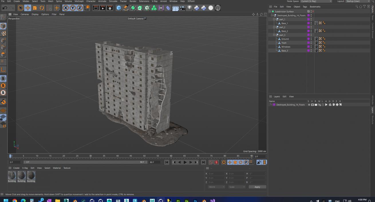 3D Destroyed Building 14 Floors model