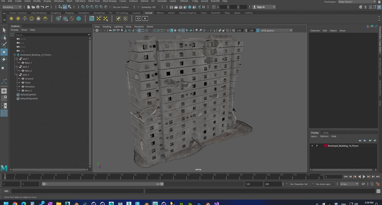 3D Destroyed Building 14 Floors model